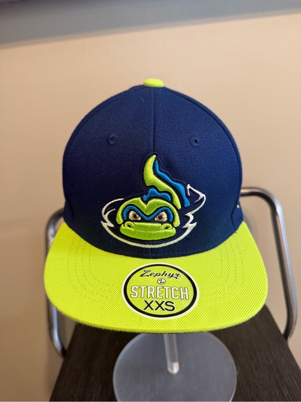 Zephyr Lake Monsters Youth XXS Stretch Fitted Hat Neon Blue Mascot Cap NWT